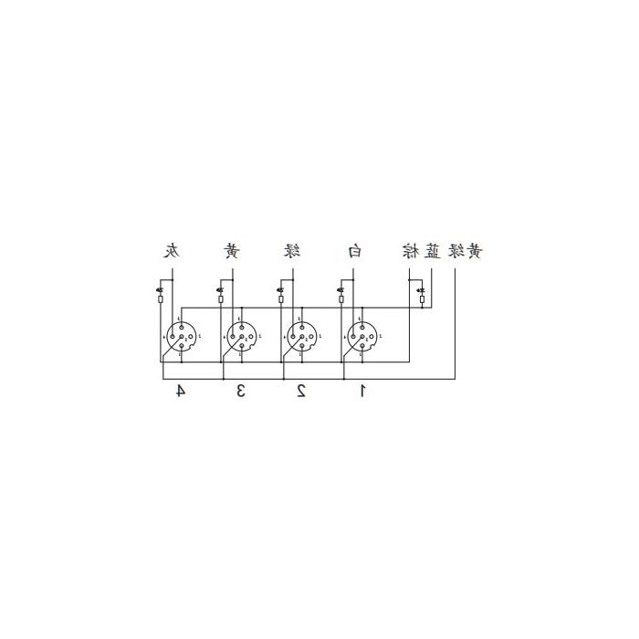 M12分线盒、单通道、NPN、4端口一体式、带LED、PUR柔性电缆、黑色护套、24N401-XXX